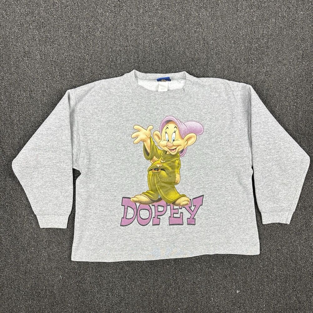 Vintage Y2K Snow White Dopey Dwarf Gray Graphic Crewneck Sweatshirt Size M/L